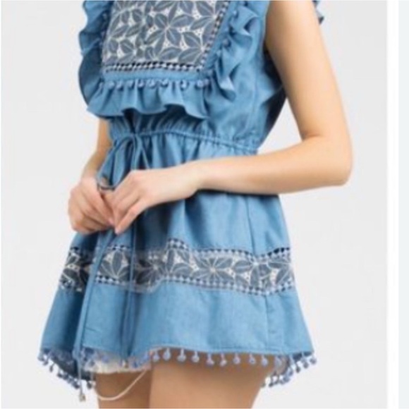 POL Ruffled Embroider boho Tunic Top   S - Picture 2 of 10